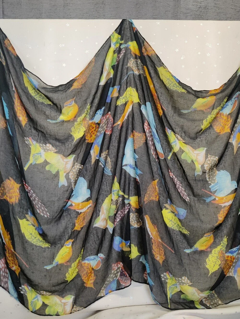 Bird Print Scarf Lot of 2 Lightweight Sheer Viscose Polyester 1 Oversized Wrap